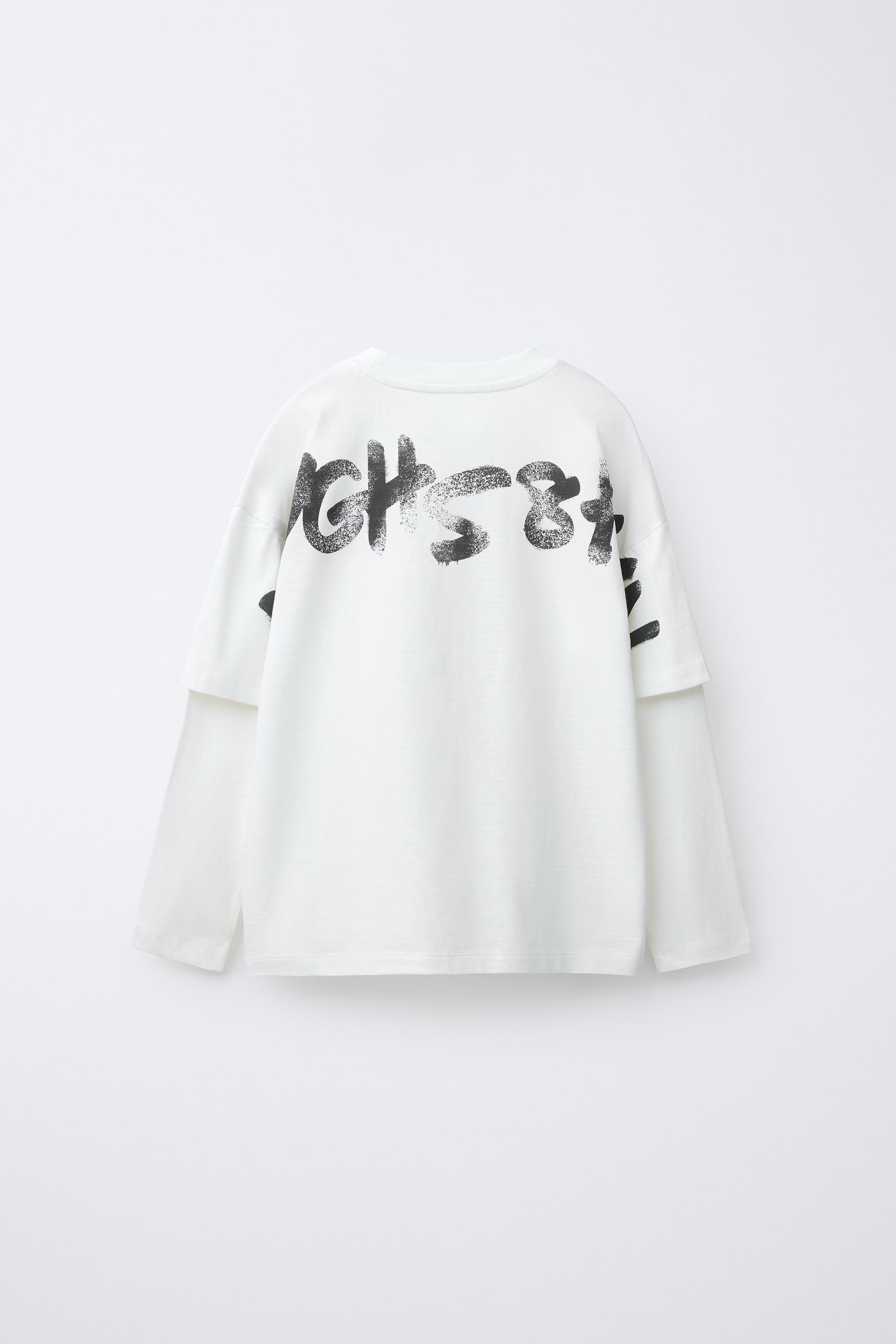 DOUBLE SLEEVE TEXT PRINT T-SHIRT